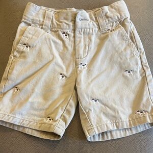Janie and Jack Khaki Dog Embroidered Shorts